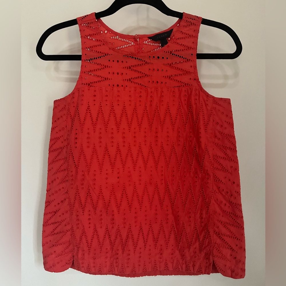 J. Crew eyelet lace sleeveless tank top blouse coral pink button closure size 0P